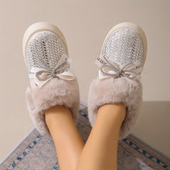 Bowknot Decor Rhinestone Glitter Snow Boots Thermal Fall Winter Warm