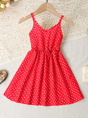 Girls Heart Graphic Suspender Vest Dress For Party Beach Vacation