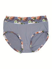4 Pack Women's Plus Size Soft Floral Trim Briefs Set