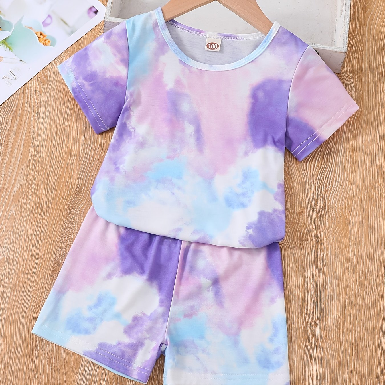 2pcs Girls Tie Dye T-Shirt & Shorts Set Kids Summer Clothes