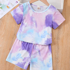 2pcs Girls Tie Dye T-Shirt & Shorts Set Kids Summer Clothes