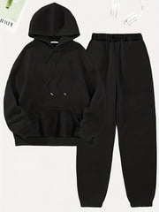 Solid Casual 2pc Set Hoodies & Jogger Pants Women's Clothing