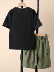 Boys Bear Graphic T-Shirt & Cargo Shorts Set