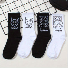 4 Pairs Cartoon Print Socks Fun Mid Tube Socks Women's Stockings