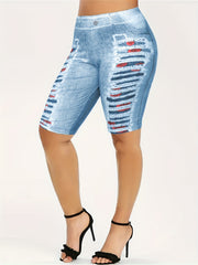 Women's Plus Denim Print High Rise Skinny Shorts