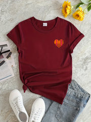 Heart Graphic Sports T shirt Round Neck Short Sleeves Workout Tops Women's