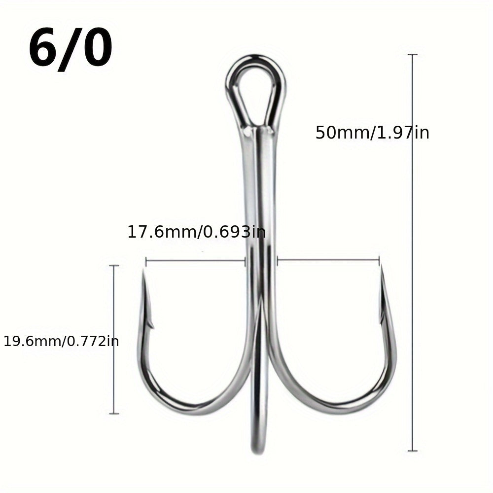 10pcs 4X Strong Fishing Hooks High Carbon Steel Treble Hook Barbed Salt