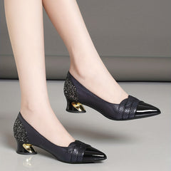 Crocodile Pattern Chunky Heels Faux Leather Pointed Toe Pumps