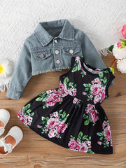 2pcs Baby Girls Dress & Denim Jacket Set