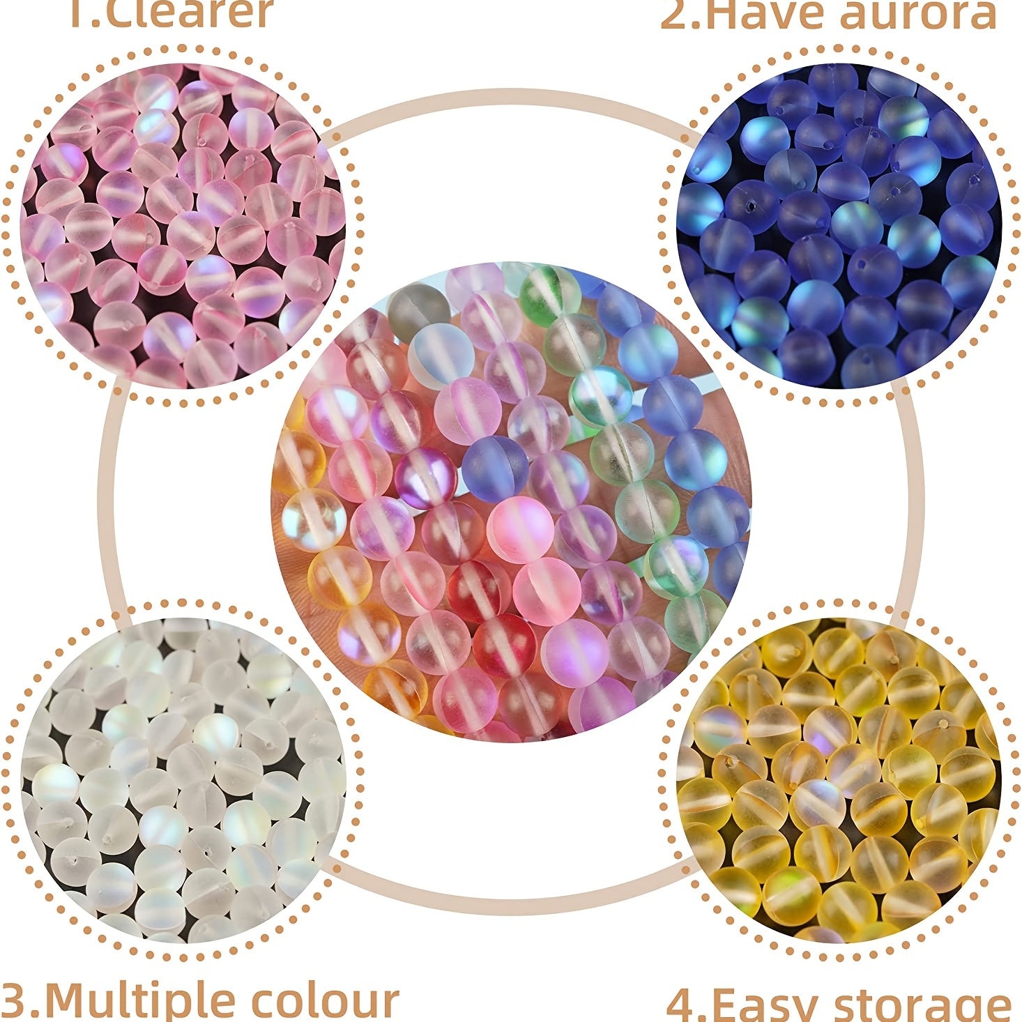 8MM Frosted Aurora Crystal Glass Beads Mixed Colors Moonstone Round Bead