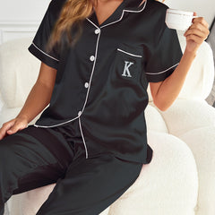Satin Embroidered Pajamas Set for Women