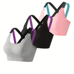 3pcs Criss Cross Sports Bras Colorblock Running Workout Bra Lingerie