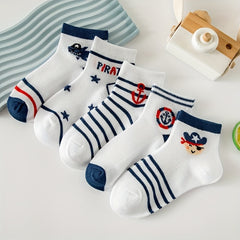 5pairs Baby Boys Cartoon Pattern Socks Breathable Low Cut Boat Socks
