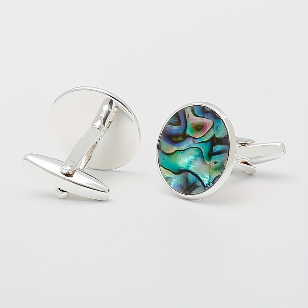 Abalone Shell Silver Round Cufflinks XK23008