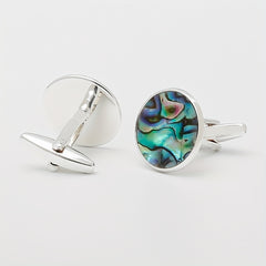 Abalone Shell Silver Round Cufflinks XK23008