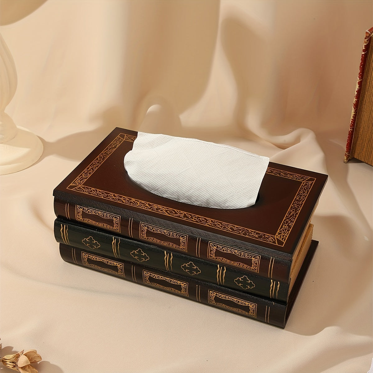 Wooden Painted Three fold Book Shaped Tissue Box