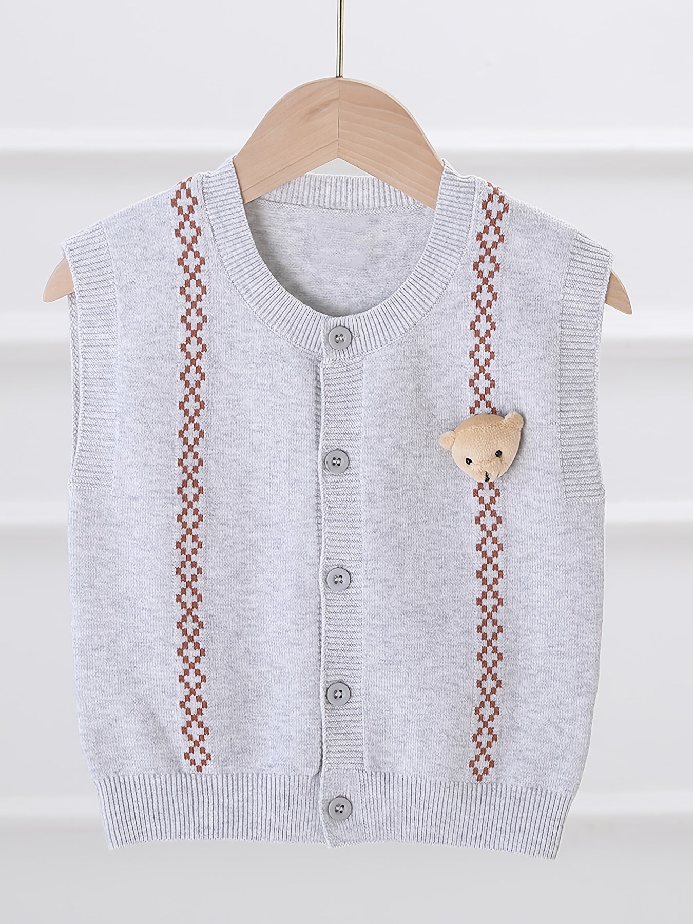 Kids Bear Decor Knitted Sweater Gentleman Vest for Autumn
