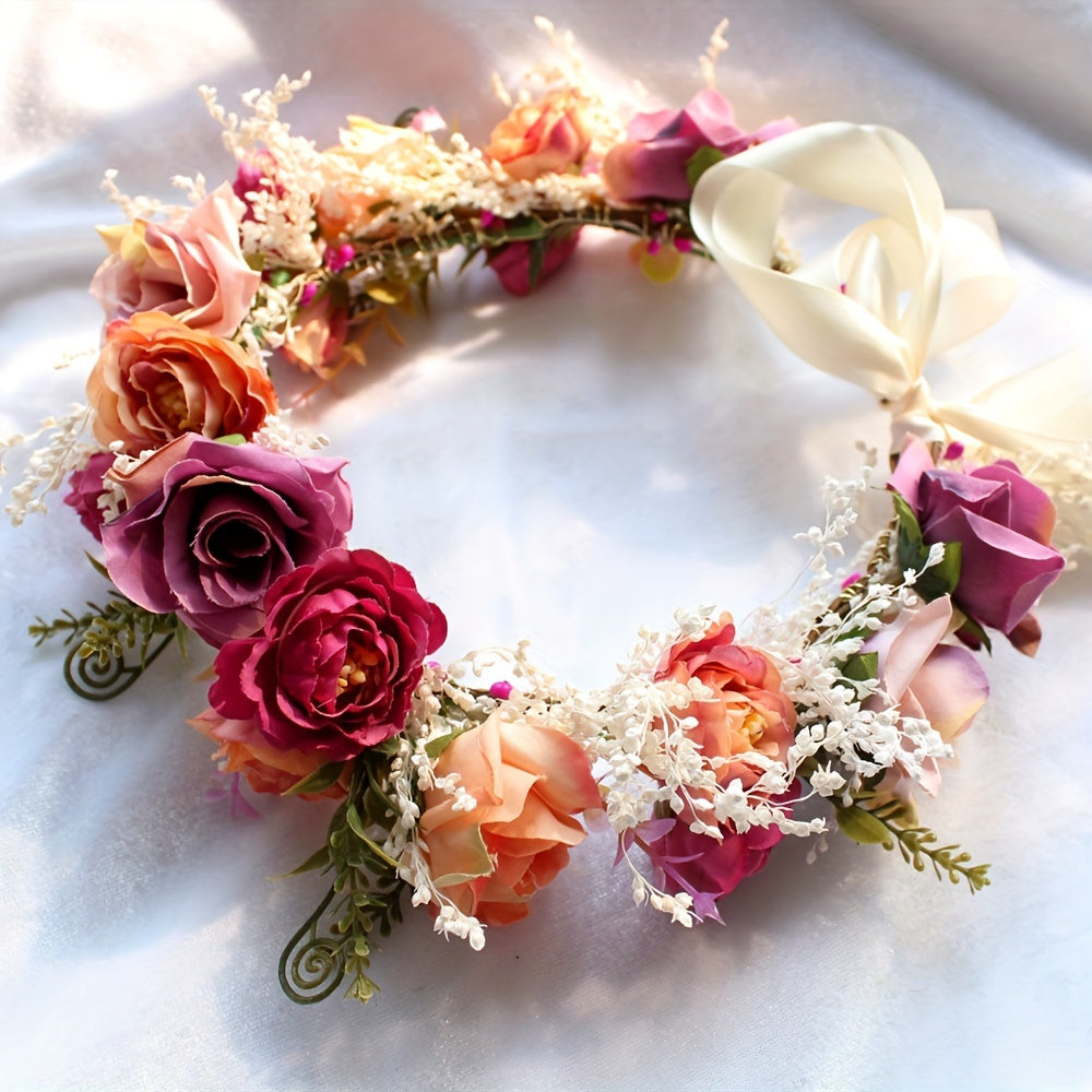 Artificial Flowers Wreath Girls Princess Party Decorative Headband