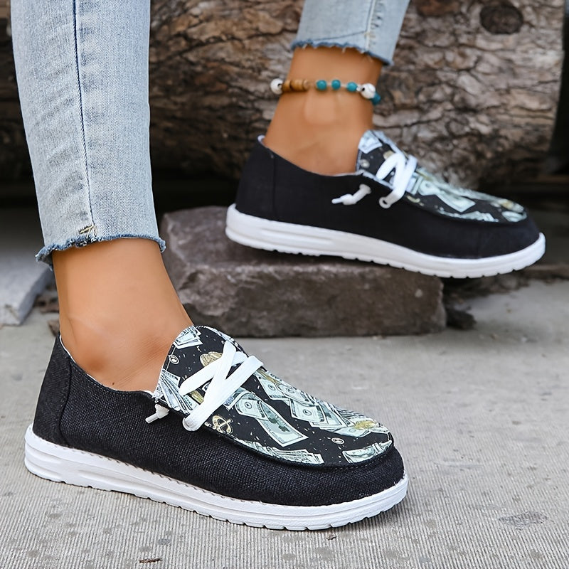 Women's Money Print Canvas Shoes Casual Lace Up Outdoor Shoes