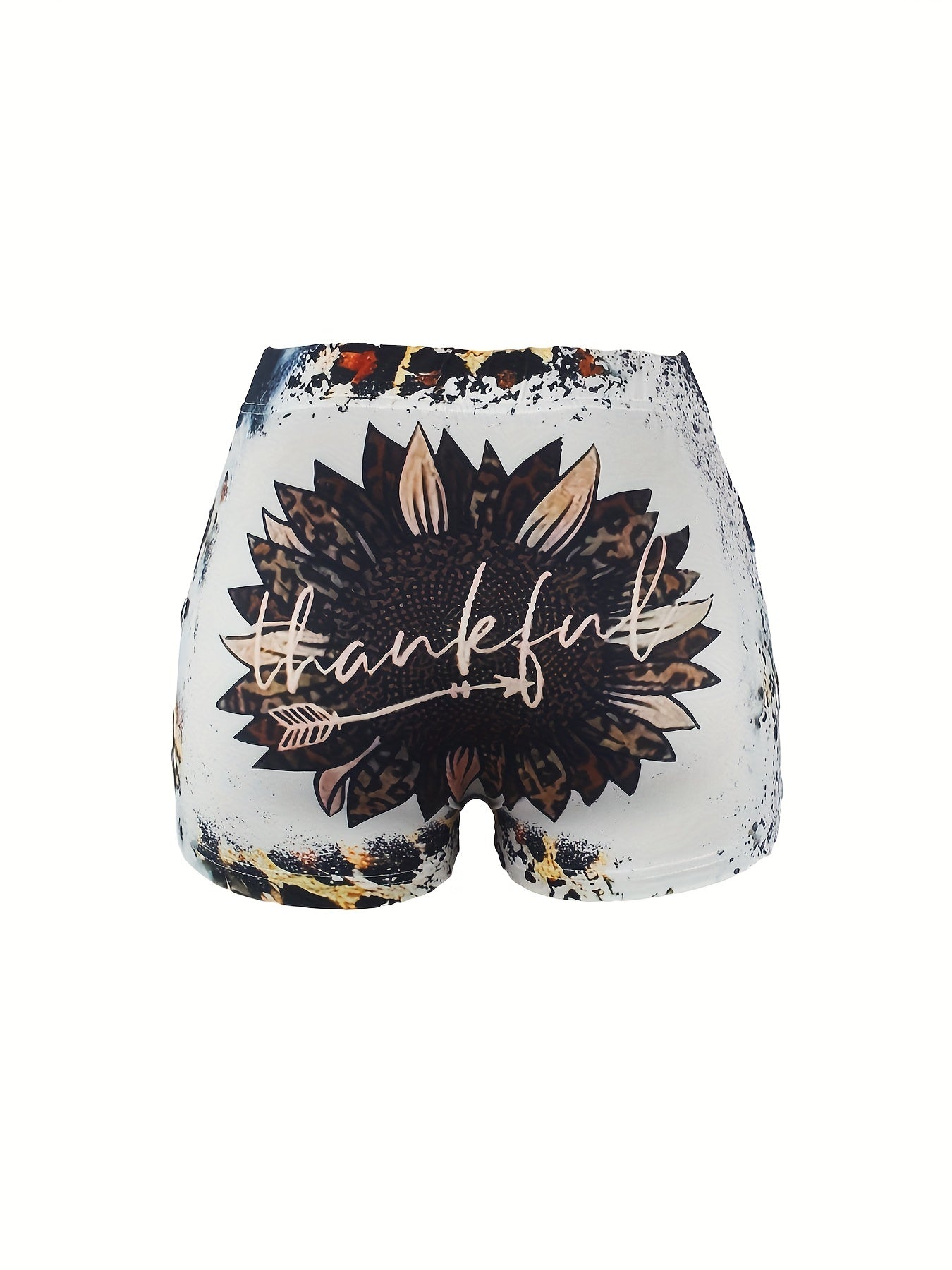 Letter & Sunflower Print Skinny Shorts For Women