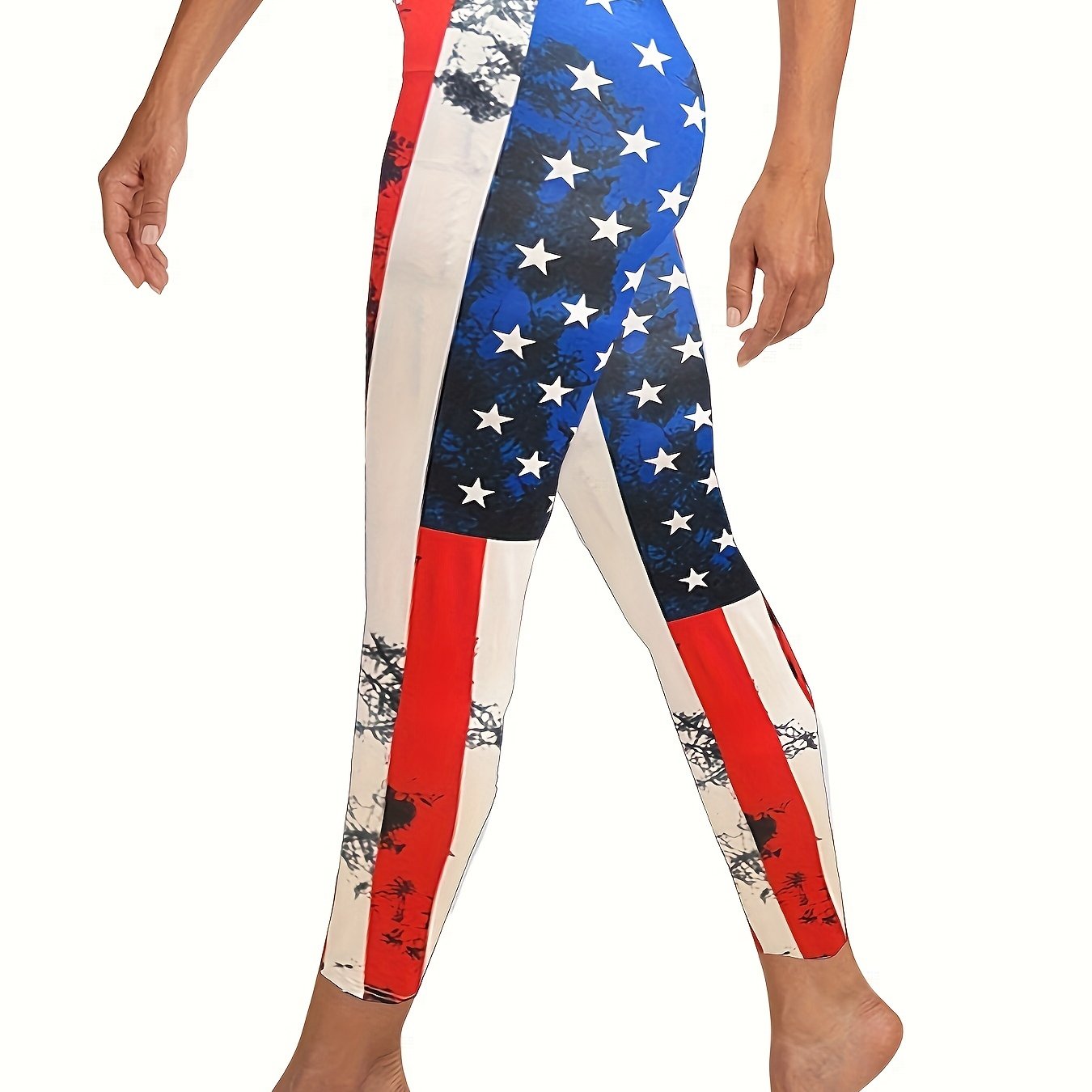 Flag Print Stretchy Skinny Leggings Women's Casual Clothing
