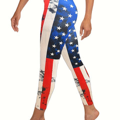 Flag Print Stretchy Skinny Leggings Women's Casual Clothing