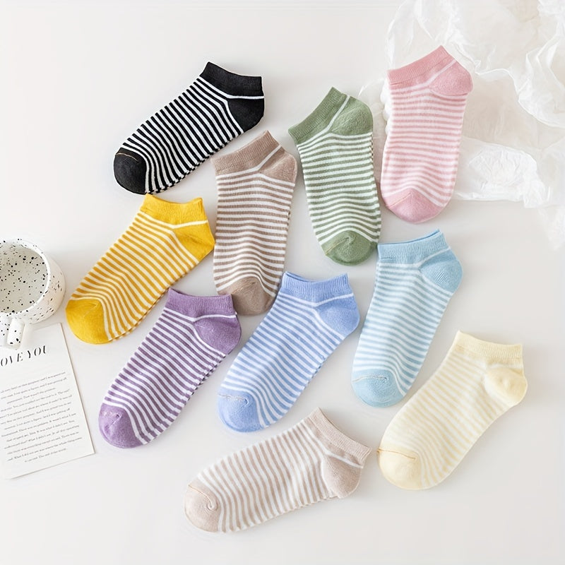 Set of 10 Striped Print Low Cut Ankle Socks Women's Stockings & Hosiery