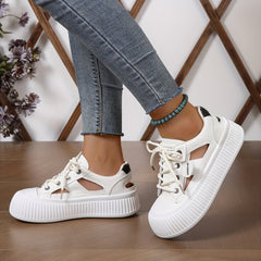 Women's Cutout Platform Sneakers Lace Up Low Top Shoes
