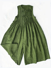 Casual Ruched Wide Leg Jumpsuit Sleeveless Drawstring Summer Jumpsuit