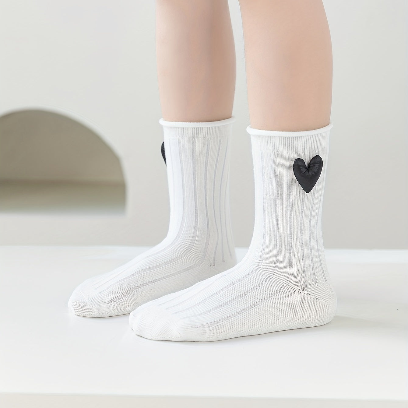 Girls Heart Striped Crew Socks Kids Summer