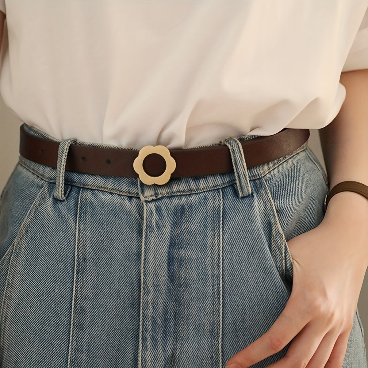 Flower Shaped Buckle Belt Girls Boys Pants Jeans Decorative Accessory