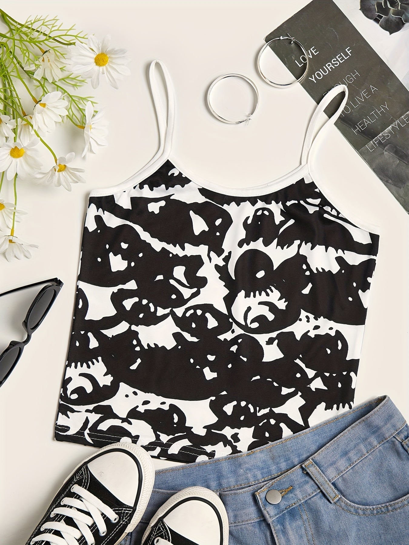 Print Cami Top Crew Neck Sleeveless Summer Top Women's Clothing