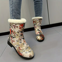 Women's Plush Snow Boots Mid Calf Comfortable Outdoor Sneakers