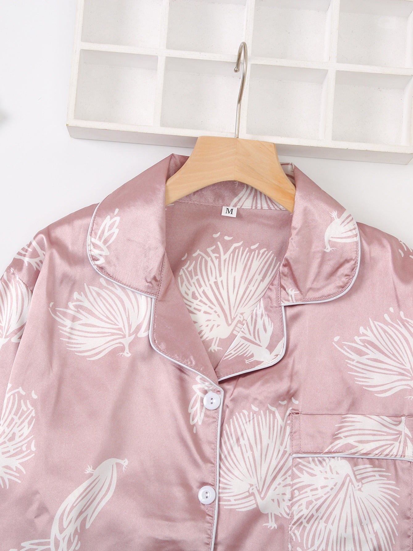 Satin Floral Print Pajama Set Long Sleeve Tops & Pants