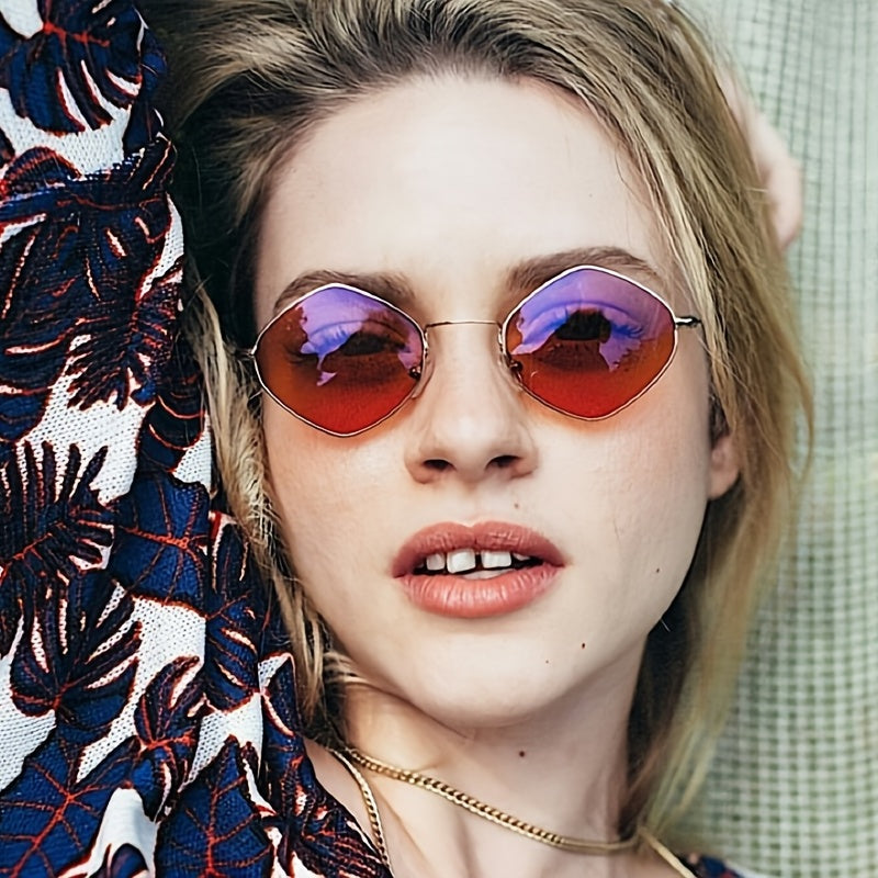 Colorful Metal Square Sunglasses with Transparent Lenses