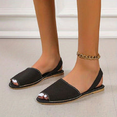 Women's Fabric Peep Toe Flat Sandals Solid Slingback Slip On Shoes
