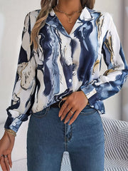 Marble Print Button Up Collar Top