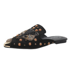 Rhinestone Decor Point Toe Flat Slide Sandals