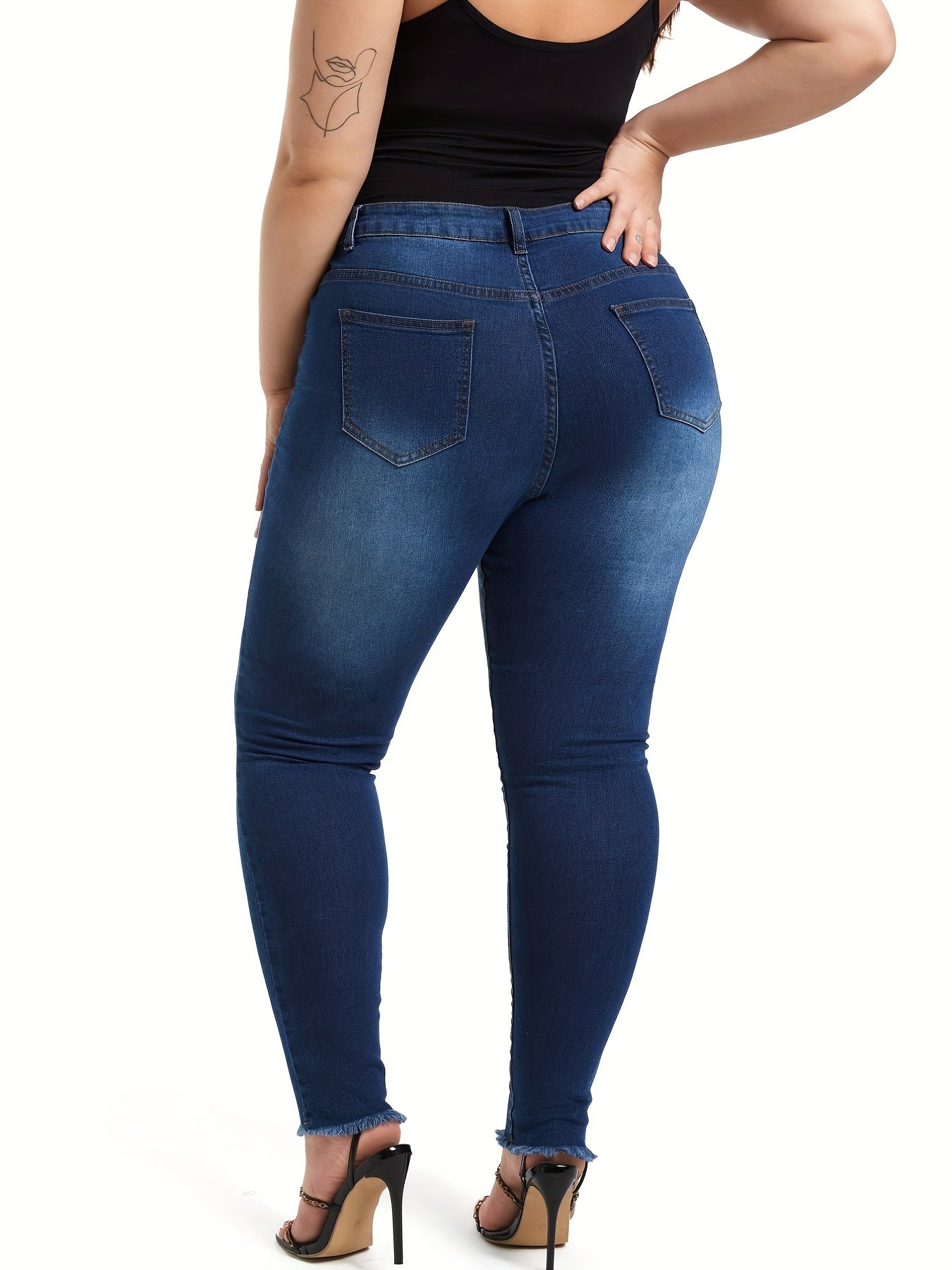 Plus Ripped Button Fly High Rise Tapered Jeans