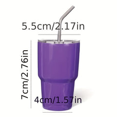 2oz Stainless Steel Insulated Mini Cup with Straw for Coffee, Car, and Travel