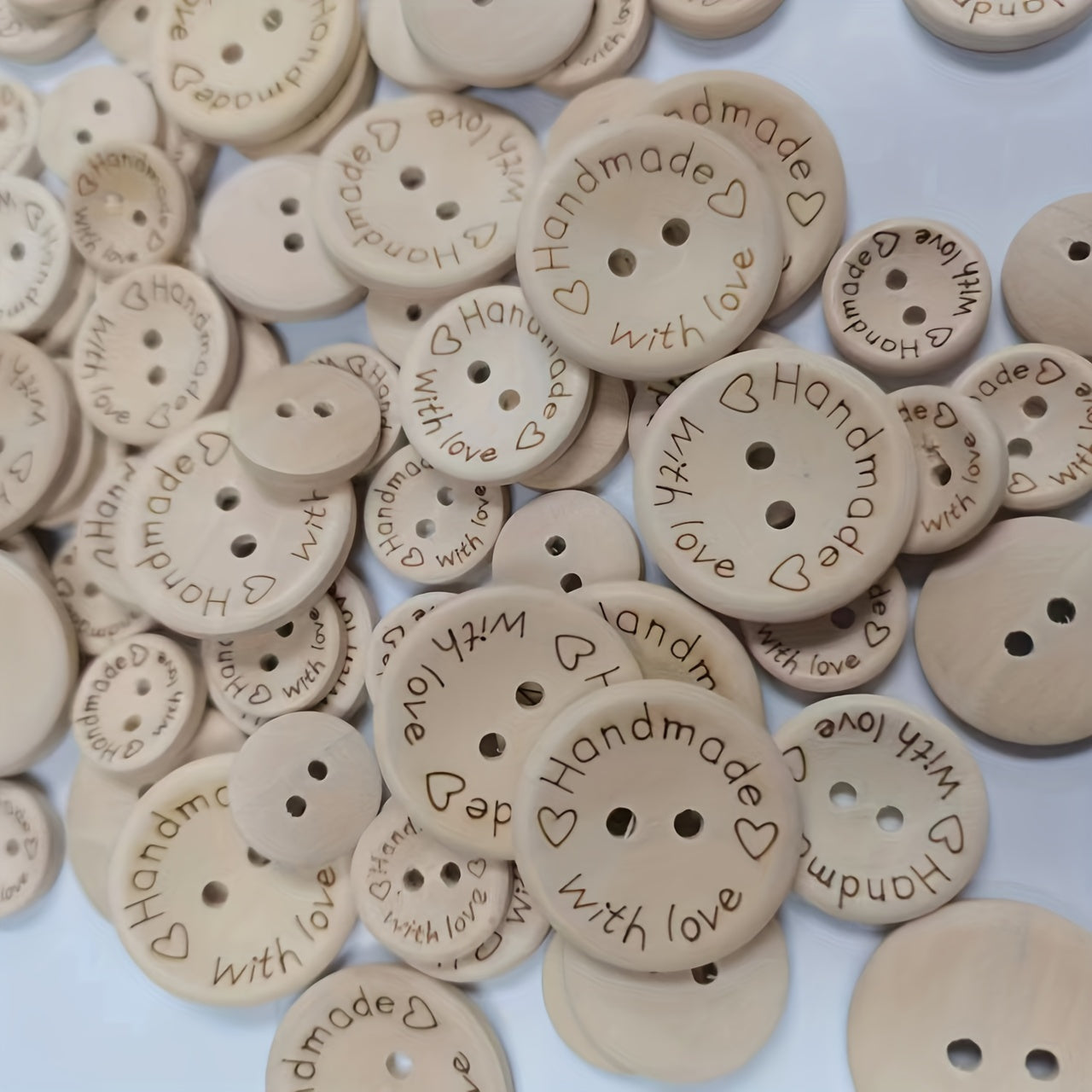 Handmade Love Heart Wooden Button Round Decorative 2 Holes 15mm 20mm