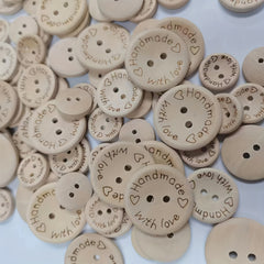 Handmade Love Heart Wooden Button Round Decorative 2 Holes 15mm 20mm