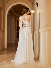 Thigh Mesh Wedding Dress Backless One Shoulder Dress