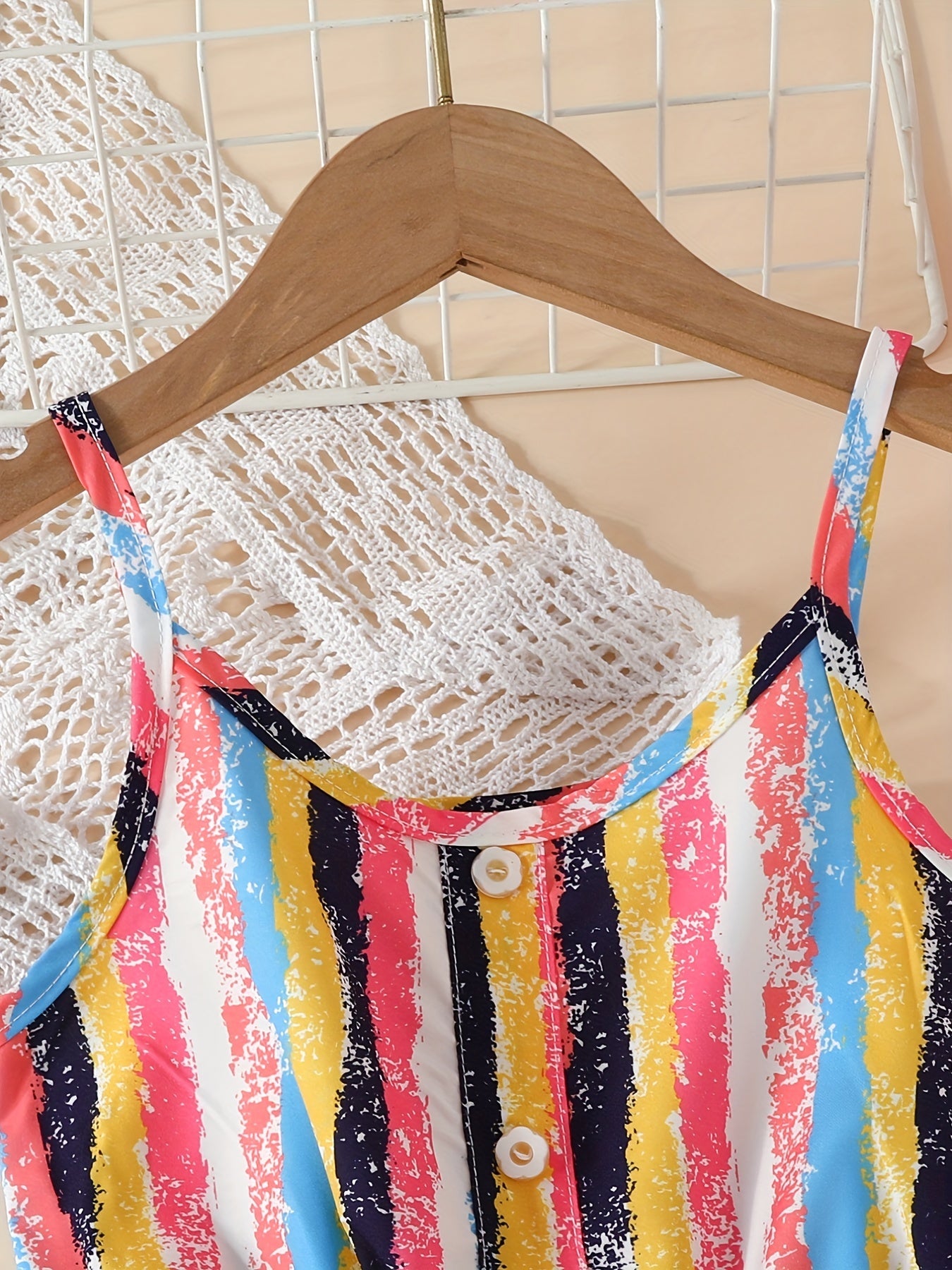 Toddler Girls Stripe Graphic Belted Cami Rompers Jumpsuits