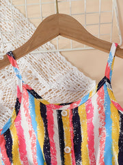 Toddler Girls Stripe Graphic Belted Cami Rompers Jumpsuits