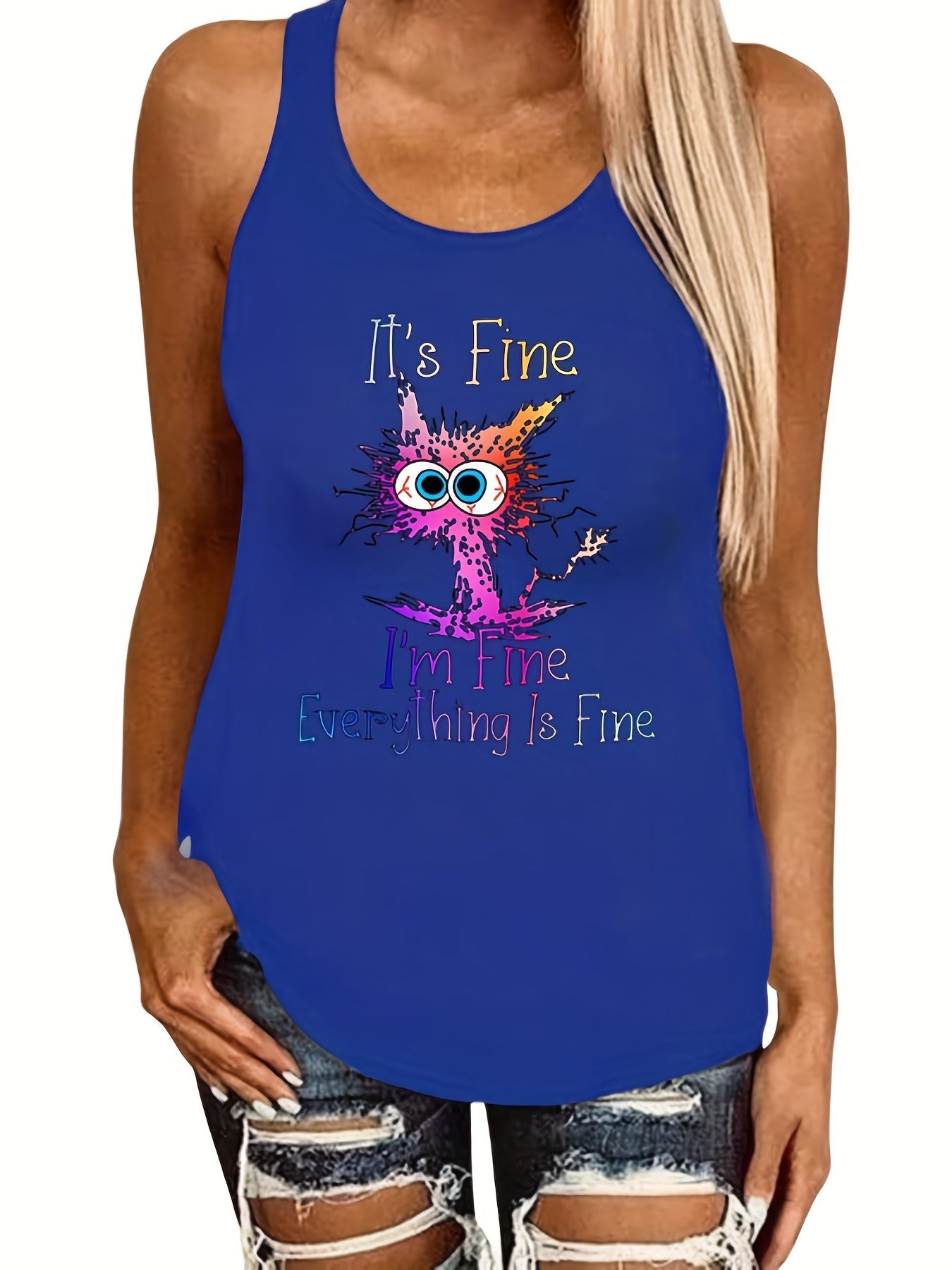 Cartoon Cat Print Tank Top for Women