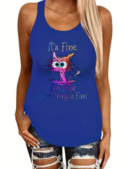 Cartoon Cat Print Tank Top for Women