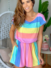 Short Sleeve Romper Jumpsuit with Dual Pockets