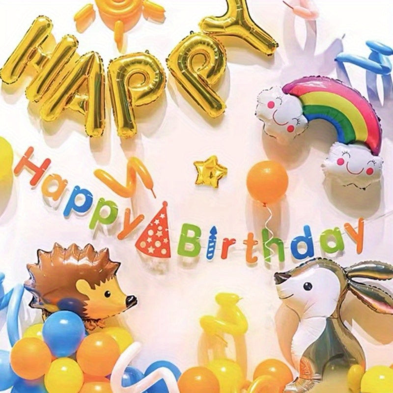 Cartoon Theme Balloon Bear Leopard Excavator Hedgehog Rabbit Children's Birthday