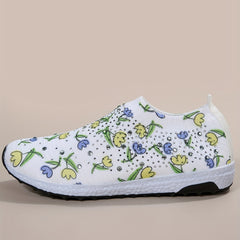 Women's Floral Rhinestone Running Shoes - Lightweight Sport Sneakers
